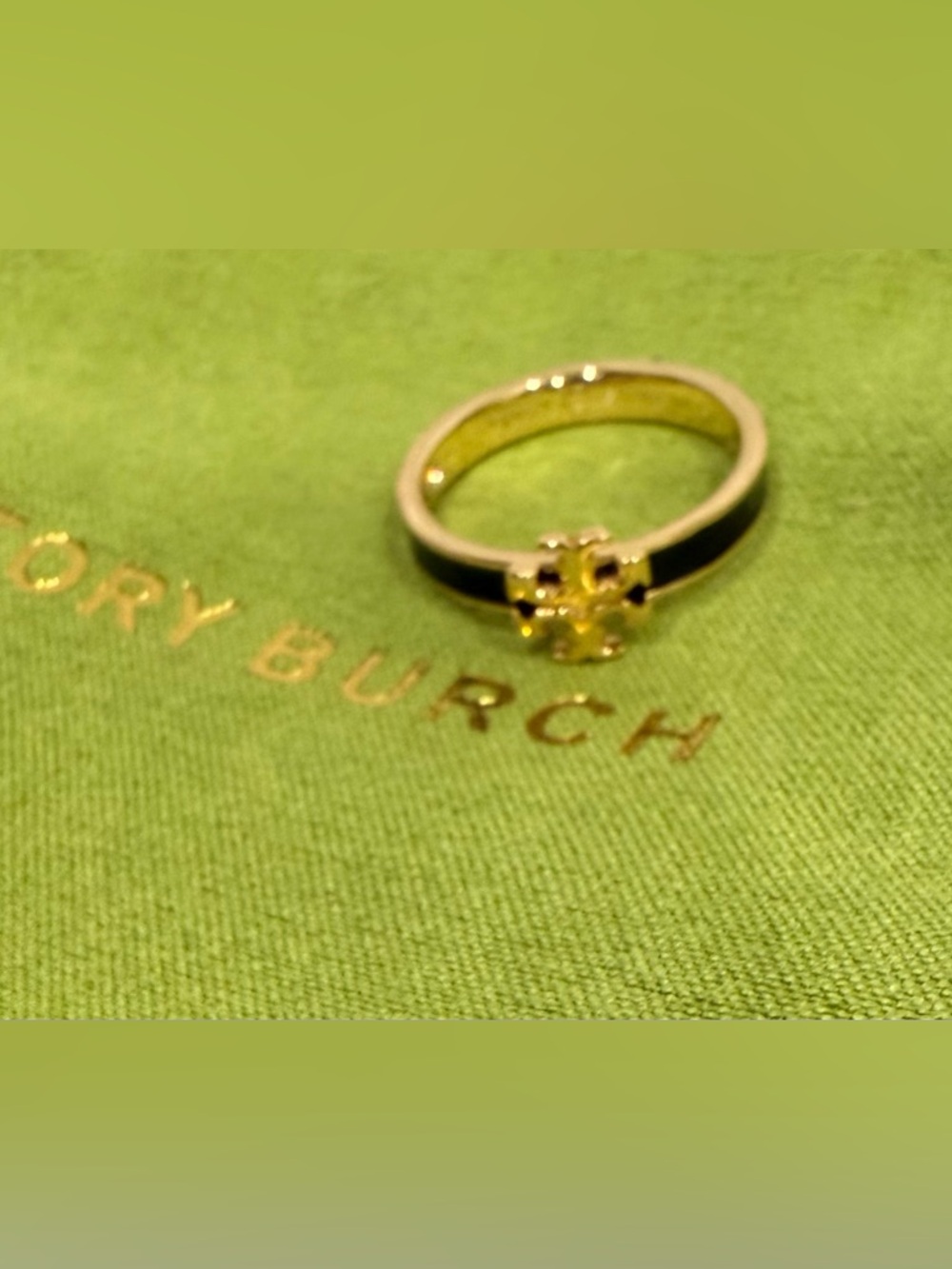 Tory Burch Gold-Tone Ring with Black Enamel Band - Picture 3 of 4